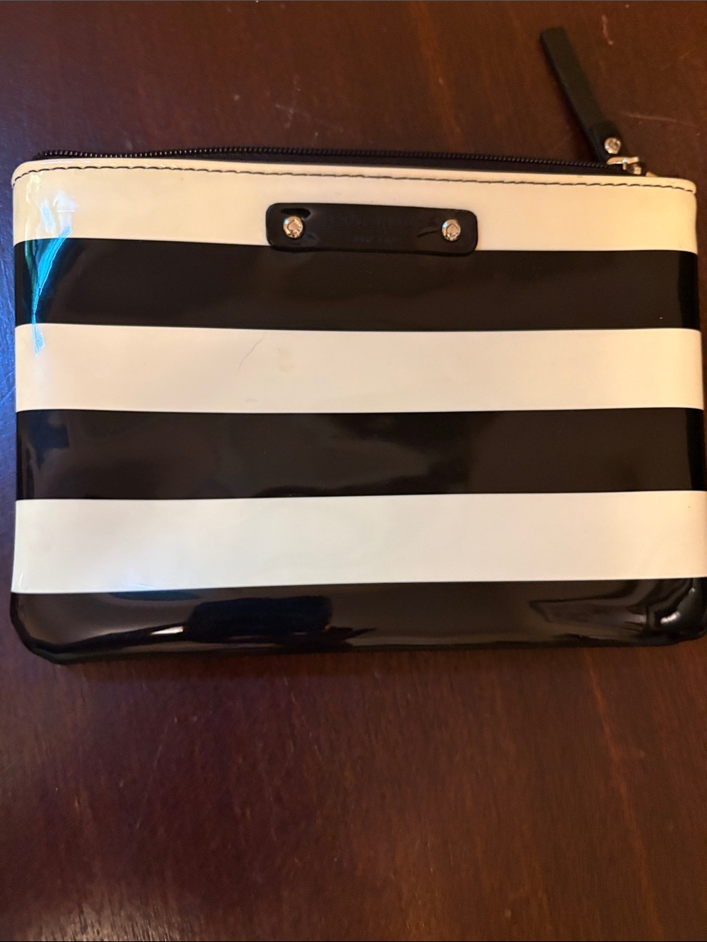 kate spade Penn valley Black and White Striped Patent pouch